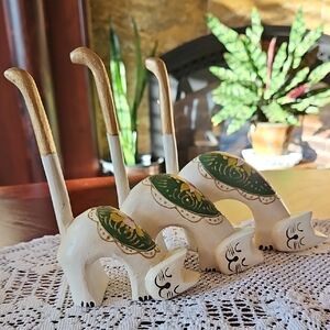 Handcrafted Long-Tailed Wooden Folk Art Cat Figurines